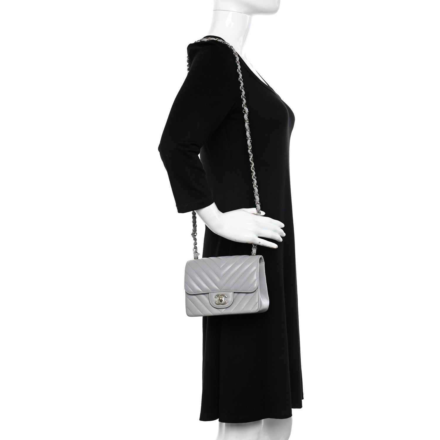Chanel Lambskin Chevron Quilted Mini Square Flap Grey 2 of 11