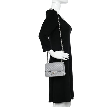 Chanel Lambskin Chevron Quilted Mini Square Flap Grey 2 of 11