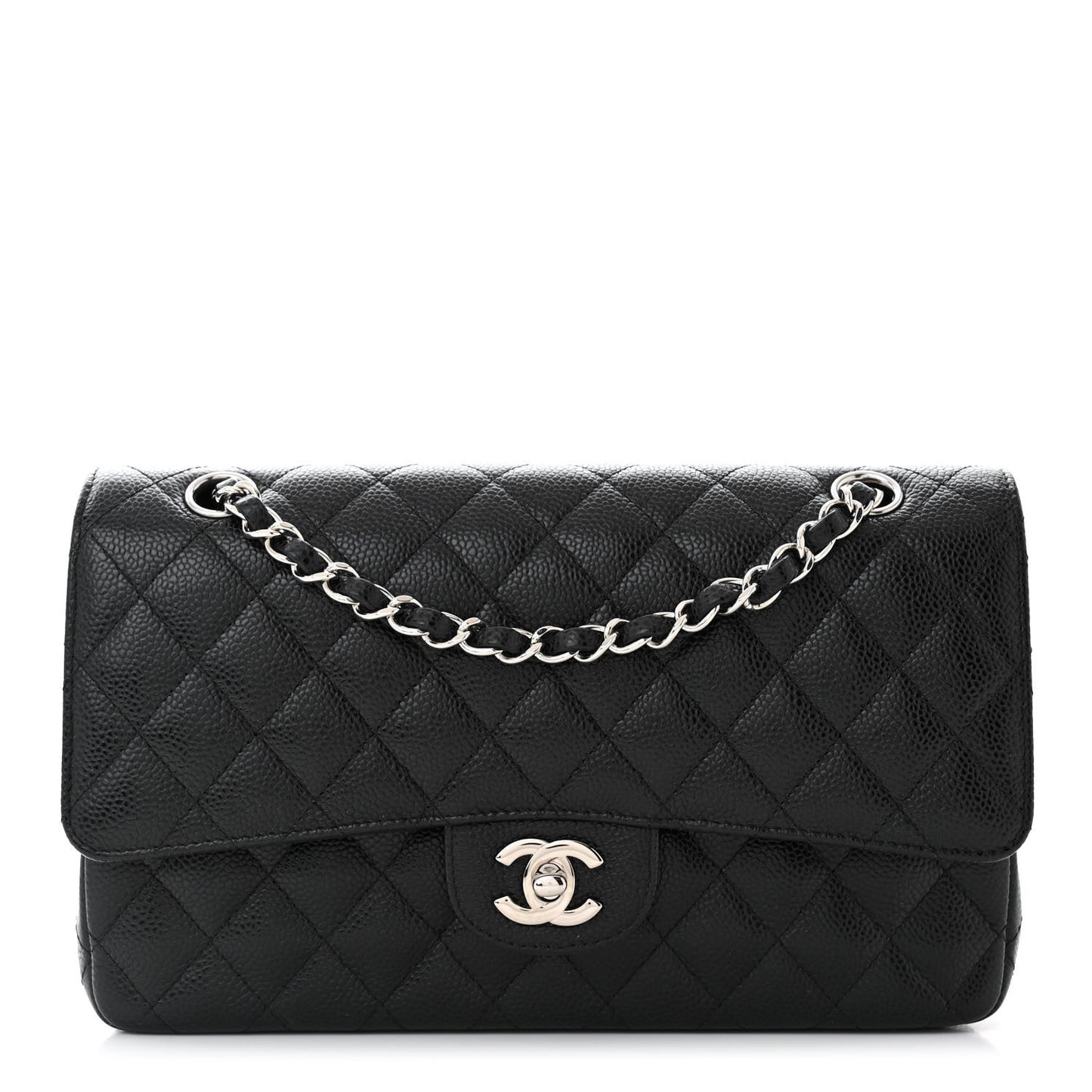 Caviar Quilted Medium Double Flap Black