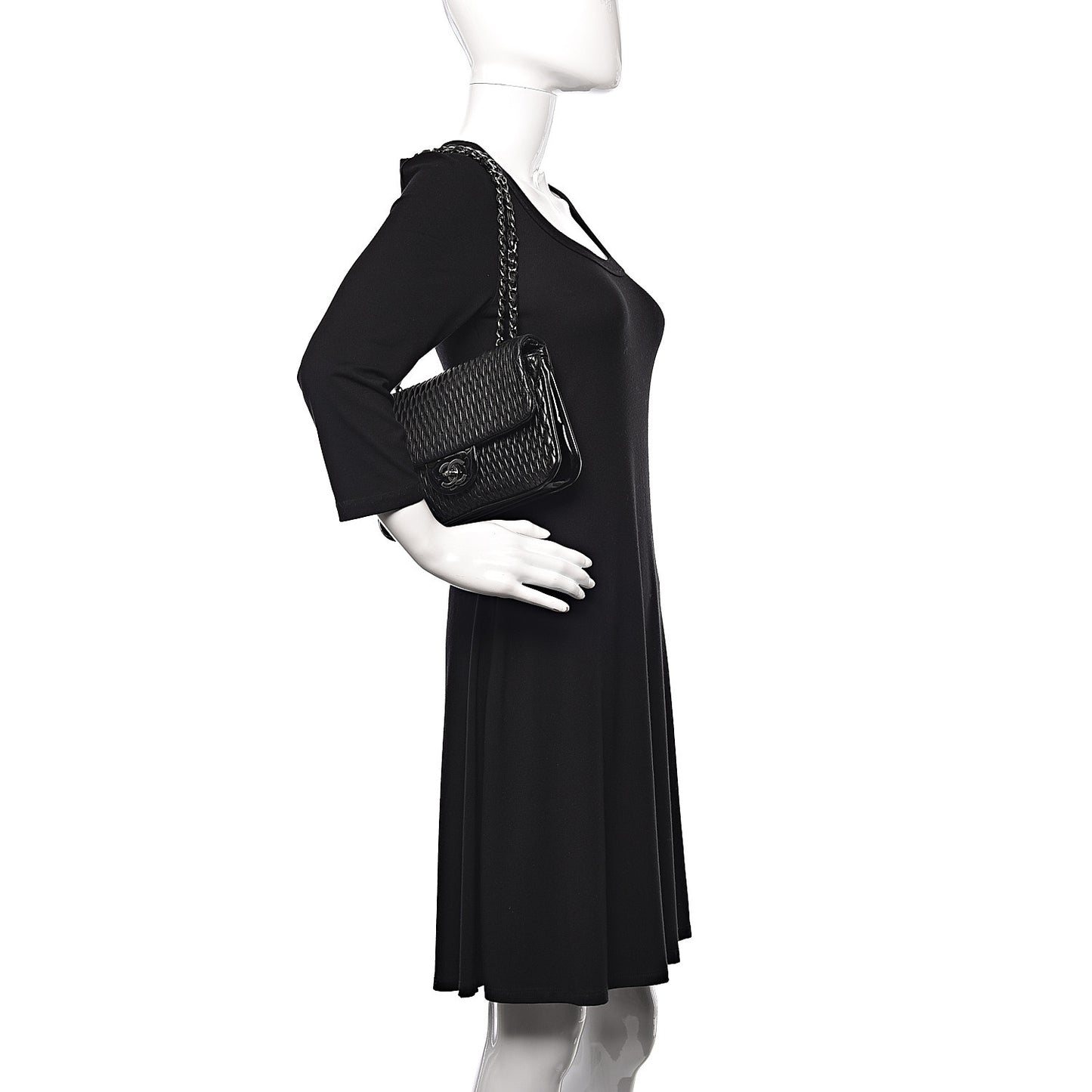 Vinyl Lambskin Quilted Shoulder Flap Black