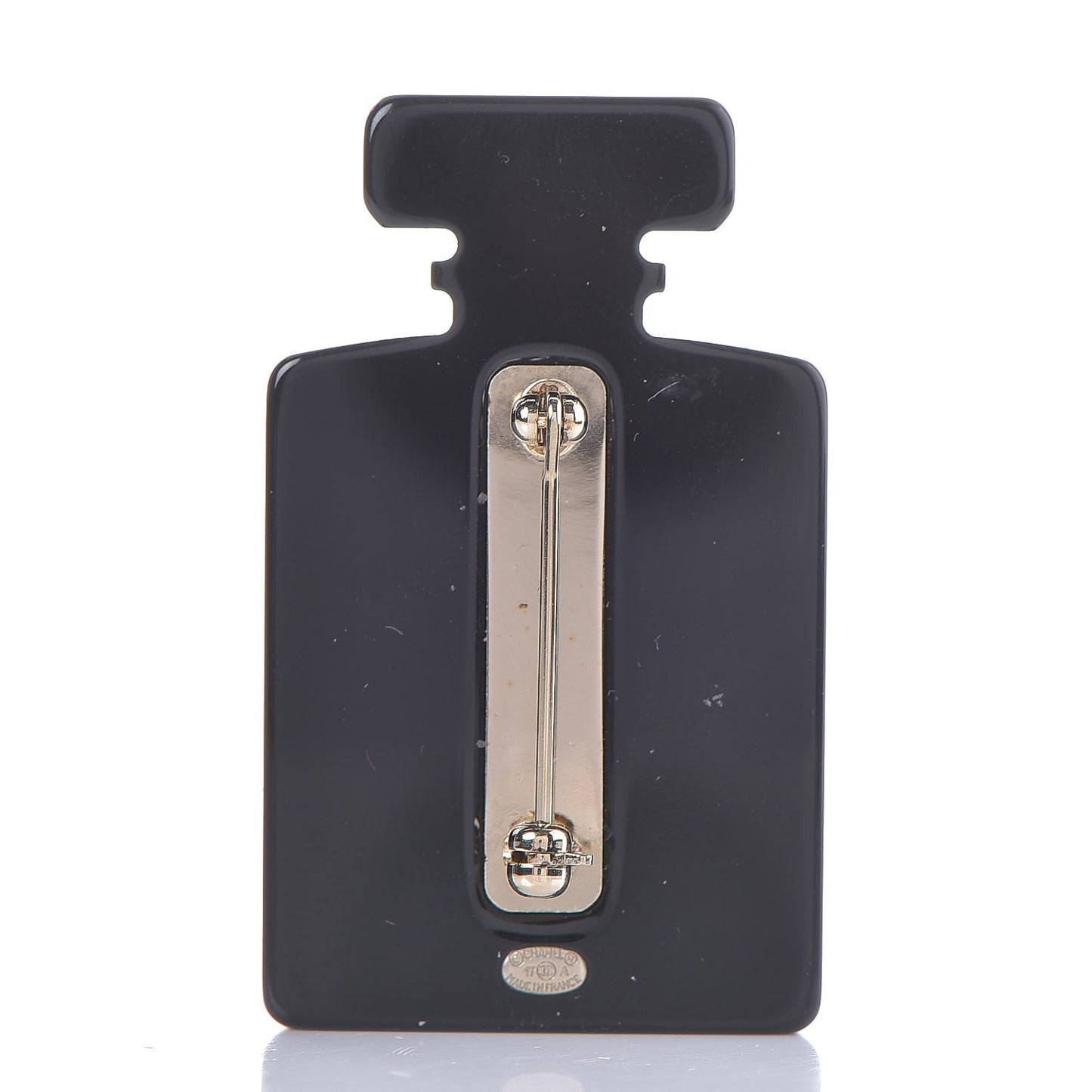 Resin Strass Perfume Bottle CC Brooch Black Gold