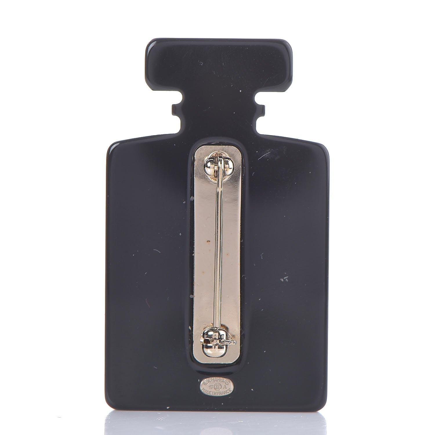 Chanel Resin Strass Perfume Bottle CC Brooch Black Gold 3 of 5