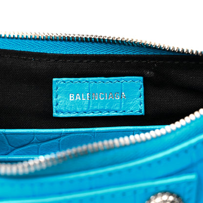 Balenciaga Extra Supple Calfskin Crocodile Embossed Crystal Mini Le Cagole Purse With Chain Cyan 6 of 11