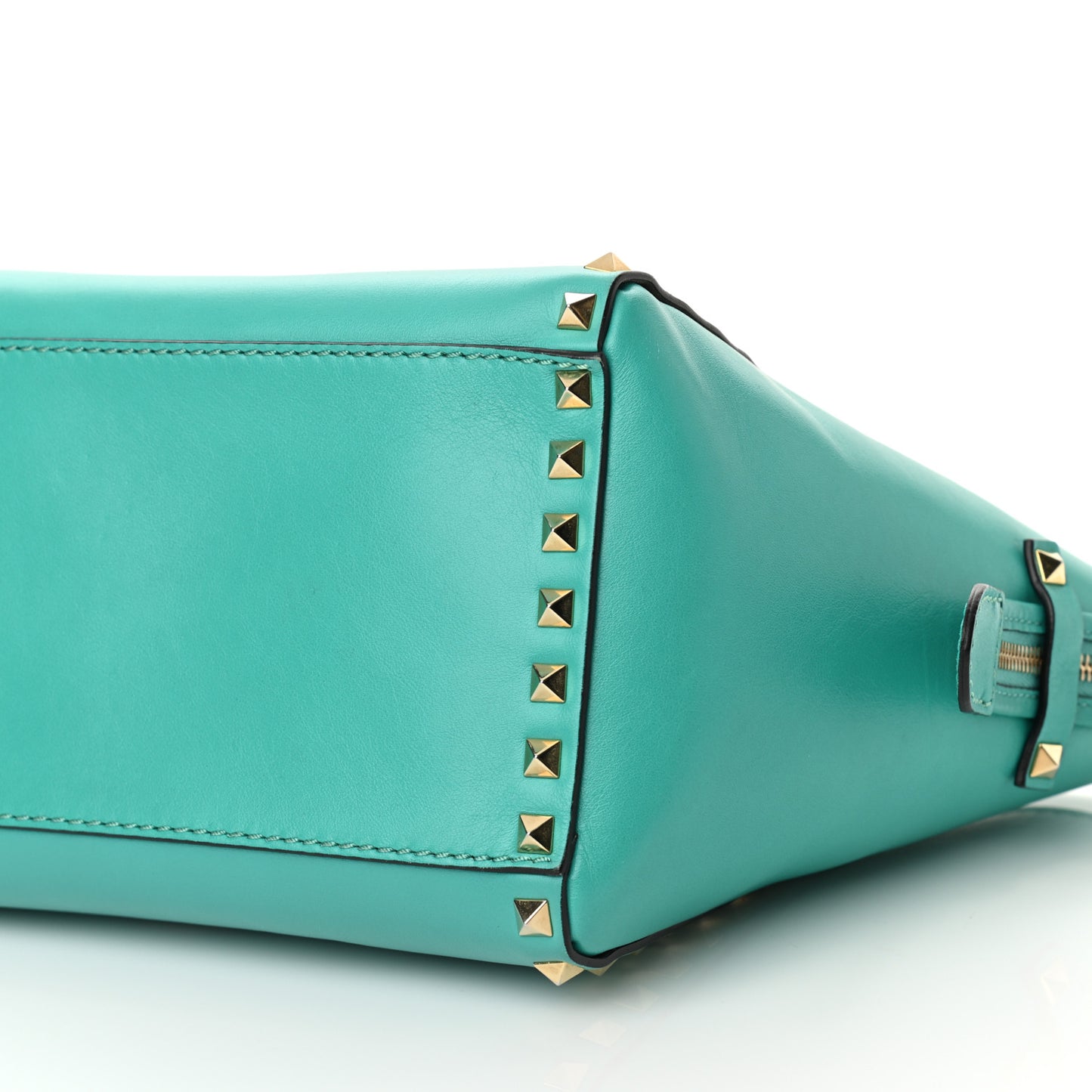 Vitello Small Rockstud Double Handle Tote Opaline Green