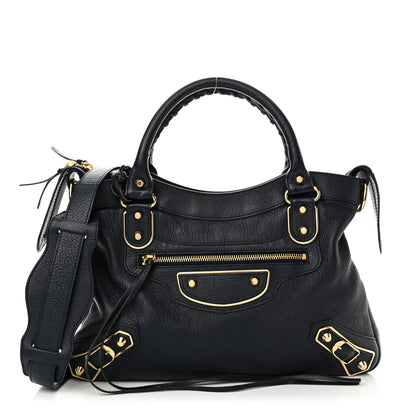Balenciaga Chevre Gold Metallic Edge Hardware Town Bleu Nuit Dark Sea 1 of 14