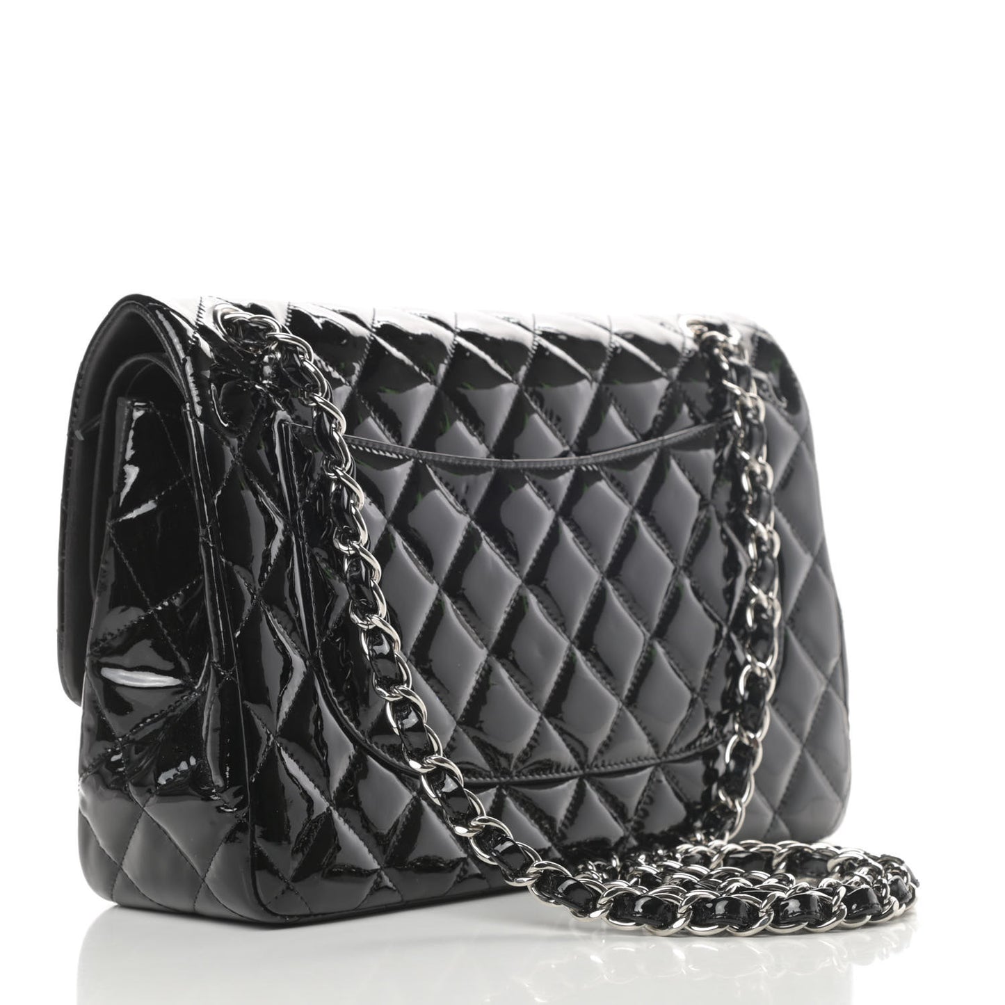 Patent Quilted Jumbo Double Flap Black