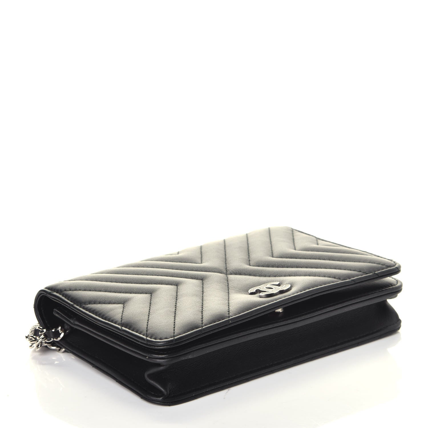 Chanel Calfskin Diagonal Chevron Quilted Tassel Wallet On Chain WOC Black 4 of 10