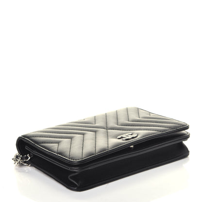 Chanel Calfskin Diagonal Chevron Quilted Tassel Wallet On Chain WOC Black 4 of 10