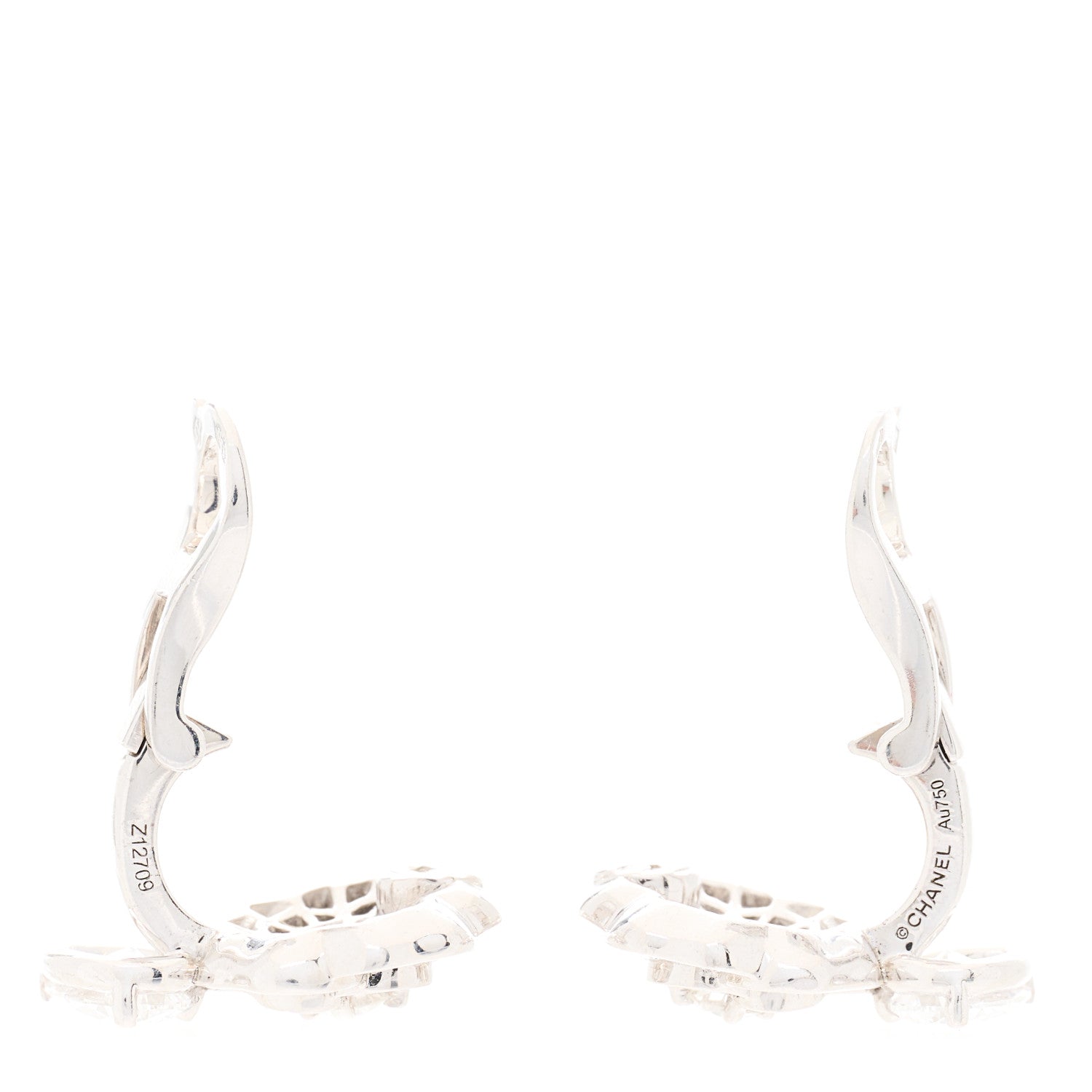 Chanel 18K White Gold Diamond Camelia Precieux Clip-On Earrings 3 of 5