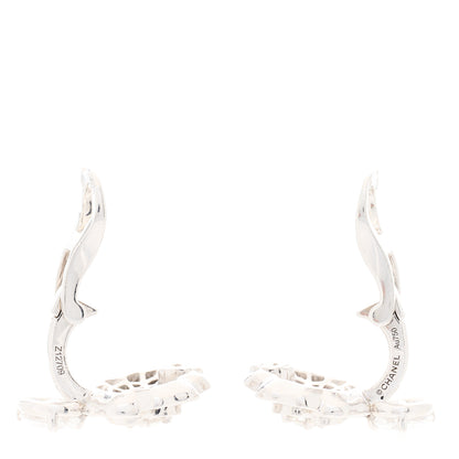 Chanel 18K White Gold Diamond Camelia Precieux Clip-On Earrings 3 of 5
