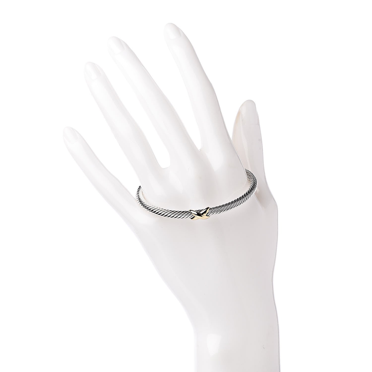 David Yurman Sterling Silver 18K Yellow Gold 4mm X Station Cable Bracelet 2 of 4