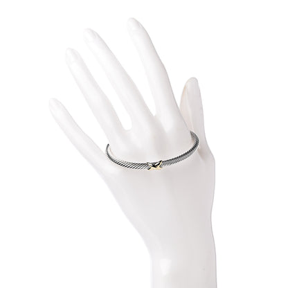 David Yurman Sterling Silver 18K Yellow Gold 4mm X Station Cable Bracelet 2 of 4