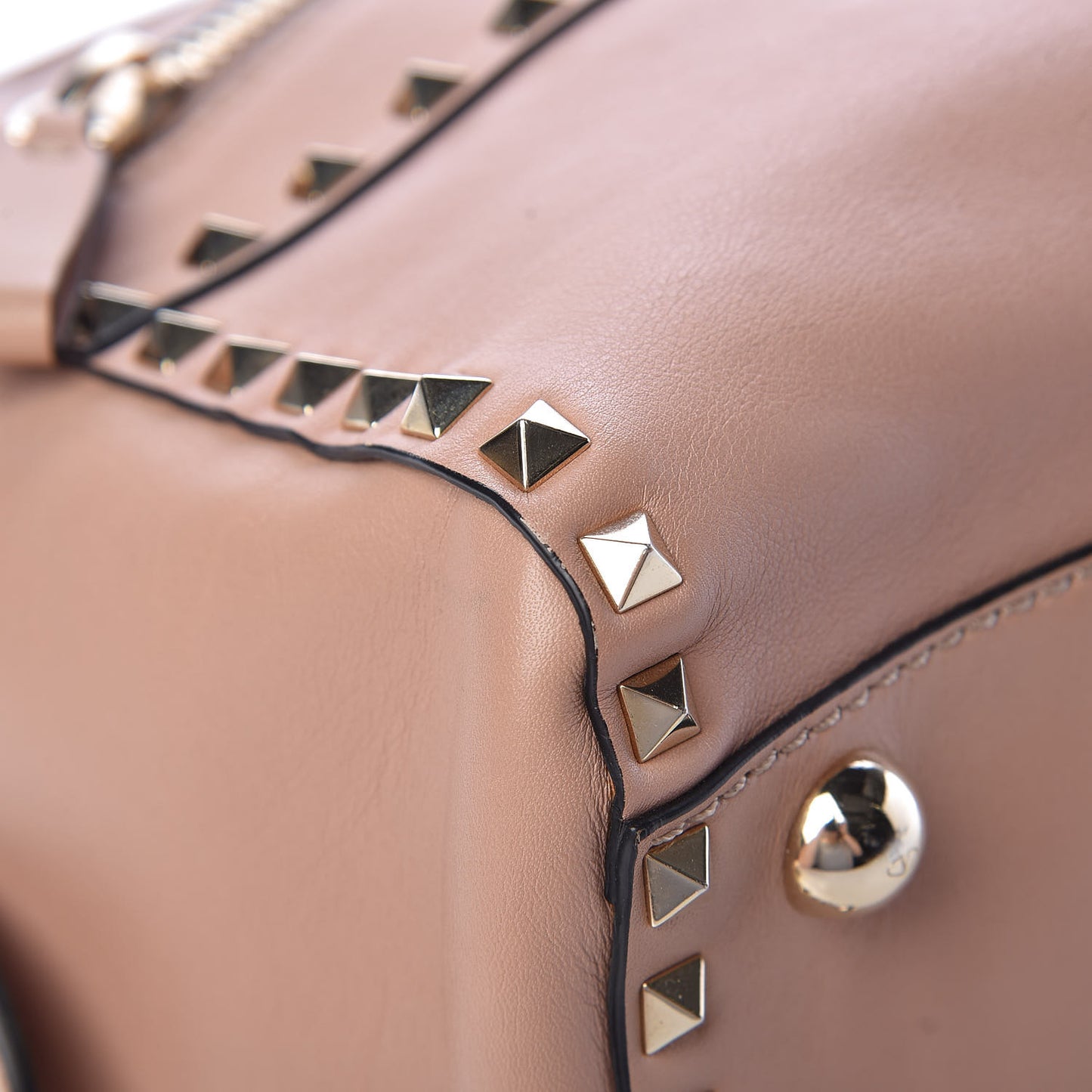 Calfskin Rockstud Top Handle Satchel Soft Noisette
