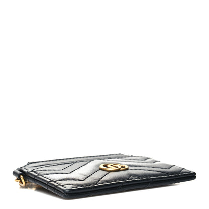 Gucci Calfskin Matelasse Chevron GG Marmont Key Case Card Holder Black 4 of 7