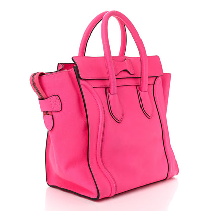 Celine Drummed Calfskin Mini Luggage Fluo Pink 3 of 11