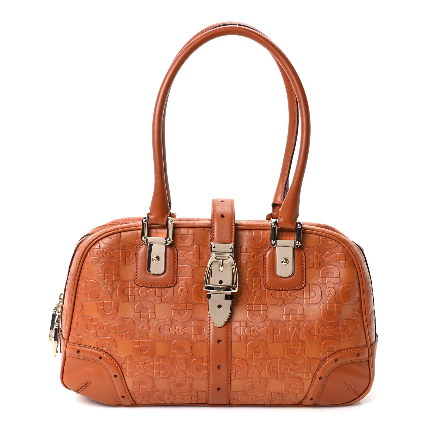 Calfskin Horsebit Glam Boston Tote Orange