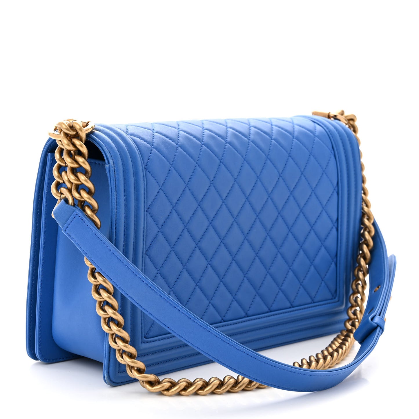 Lambskin Quilted New Medium Boy Flap Blue