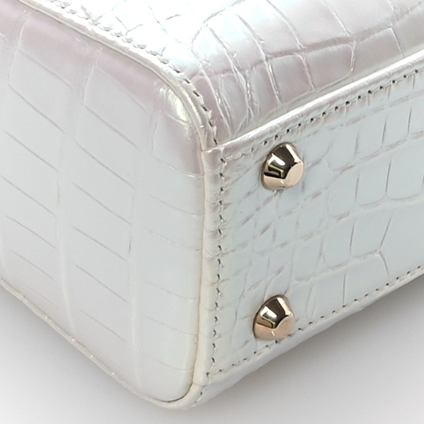 Metallic Alligator Mini Lady Dior White