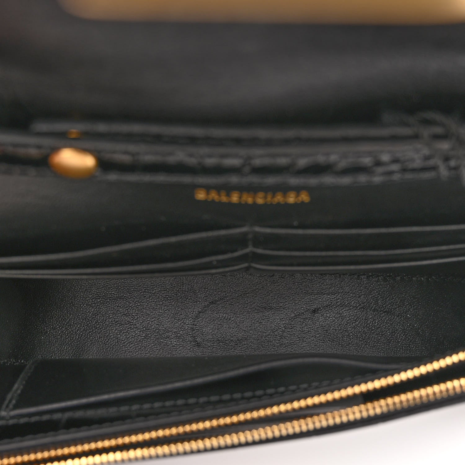 Balenciaga Shiny Calfskin Crocodile Embossed Hourglass Chain Bag Black 5 of 9