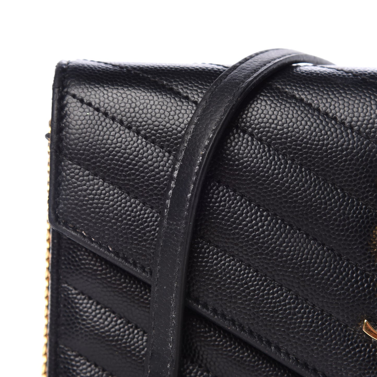 Grain De Poudre Matelasse Chevron Monogram Envelope Chain Wallet Black