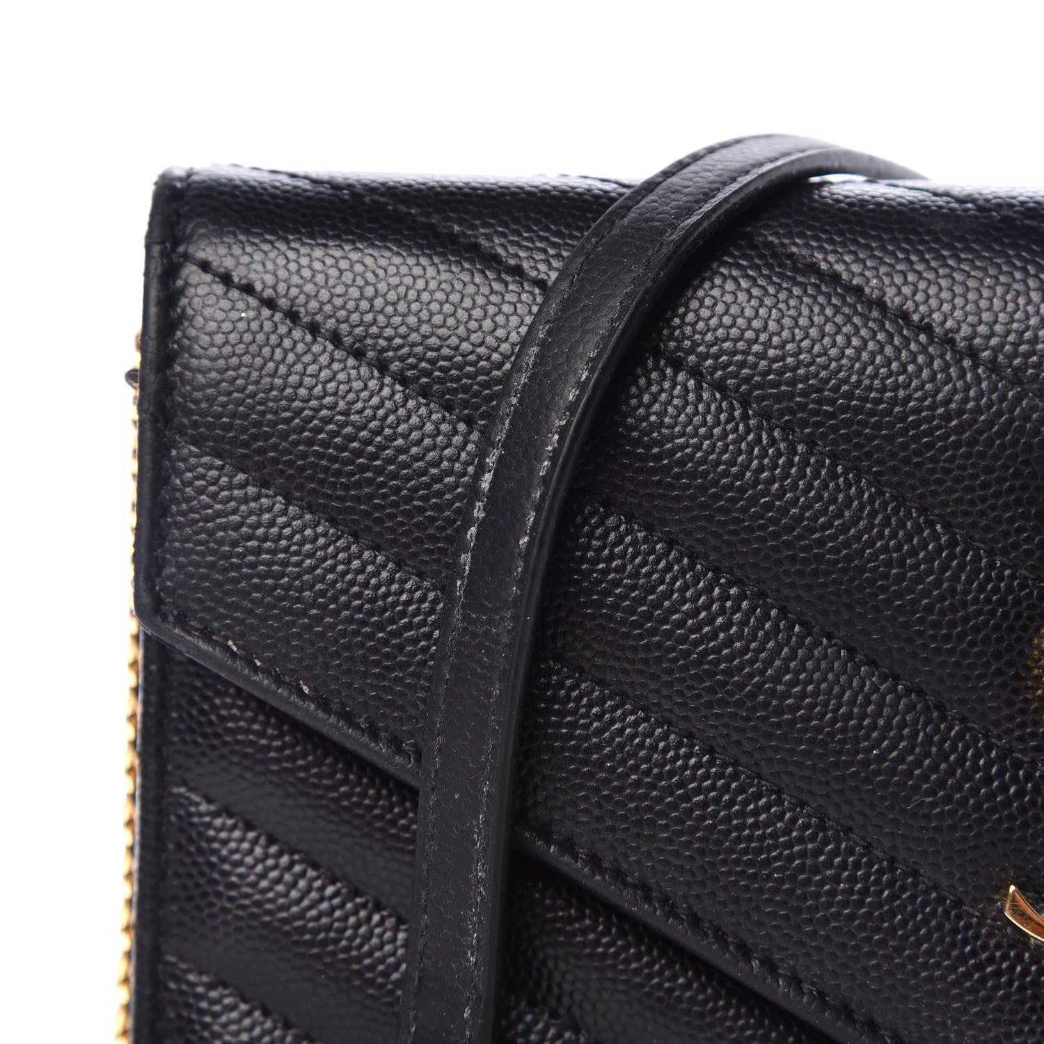 Saint Laurent Grain De Poudre Matelasse Chevron Monogram Envelope Chain Wallet Black 17 of 17