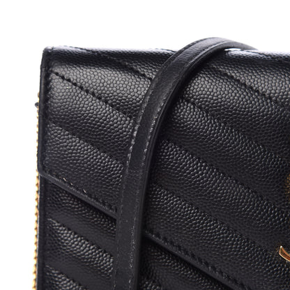 Saint Laurent Grain De Poudre Matelasse Chevron Monogram Envelope Chain Wallet Black 17 of 17