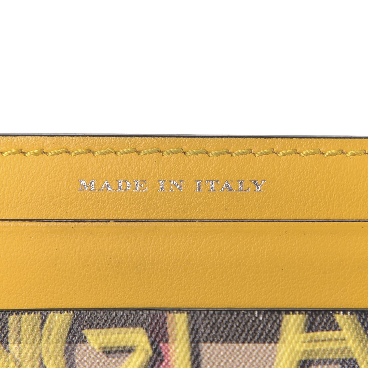 Calfskin Vintage Check Graffiti Print Card Holder Yellow