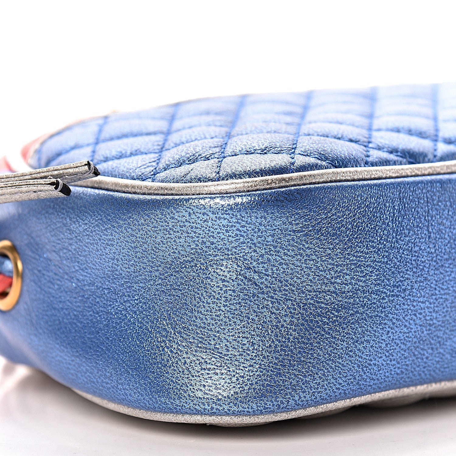 Gucci Laminated Nappa Trapuntata Mini Zumi Dome Shoulder Bag Rosso Marine Argento 10 of 13