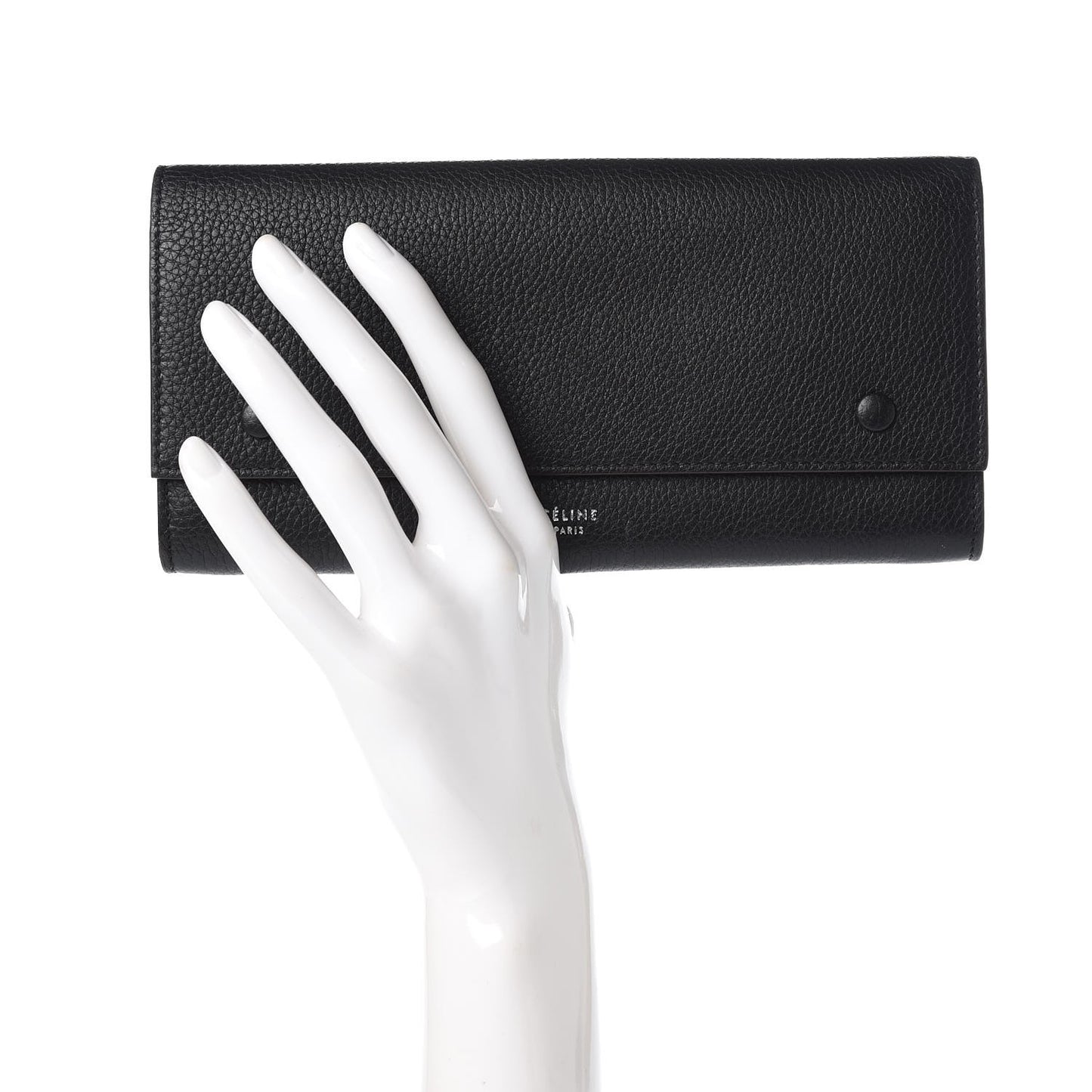 Drummed Calfskin Large Multifunction Flap Wallet Black