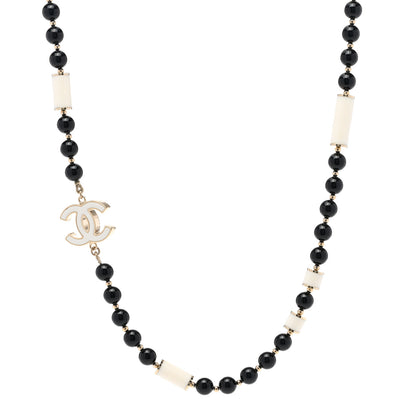 Chanel Resin Bead CC Long Necklace Gold Black White 1 of 6