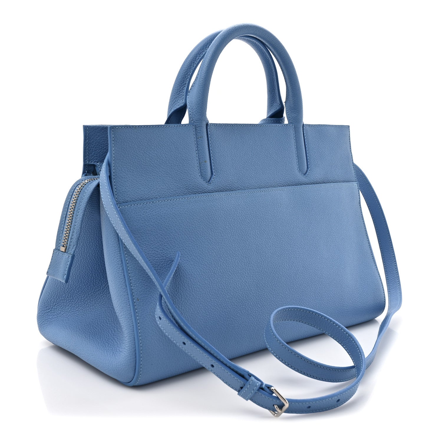 Saint Laurent Grained Calfskin Small Rive Gauche Cabas Blue Clair 3 of 12