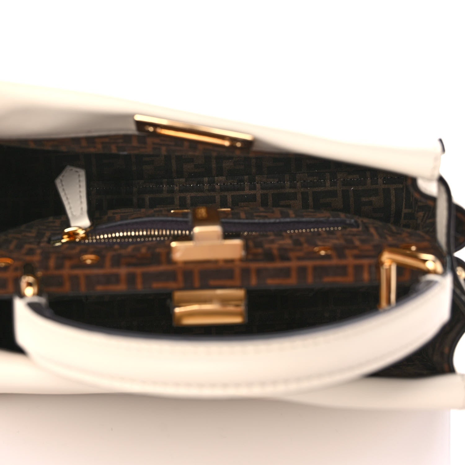 Fendi Vitello Seta Suede FF Mini Peekaboo Iconic Satchel Uovo Sigaro Marrone 5 of 12