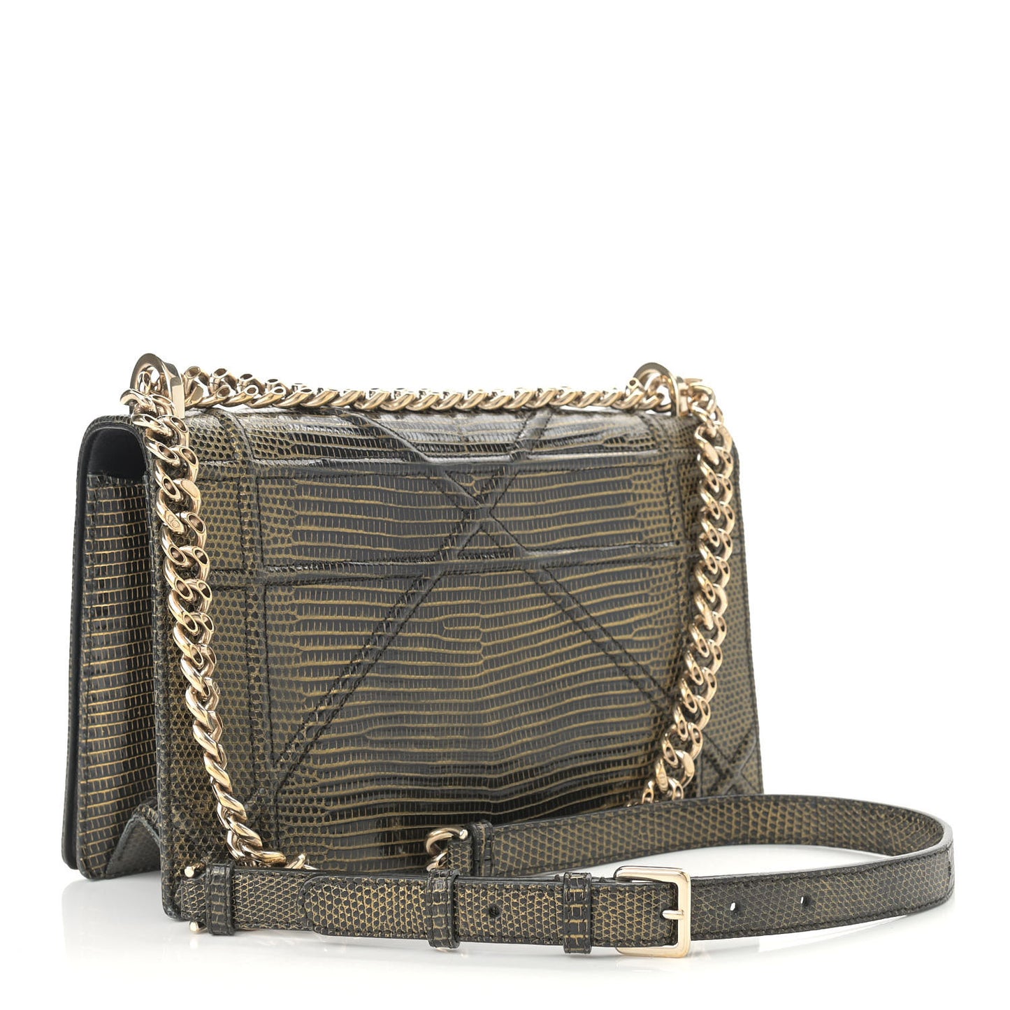 Lizard Medium Diorama Flap Bag Black Gold