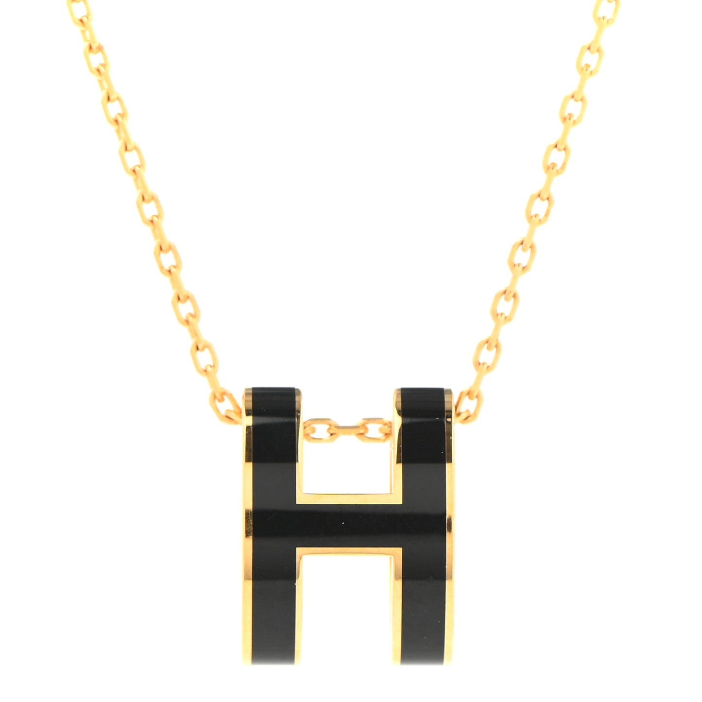 Lacquered Gold Pop H Pendant Necklace Black