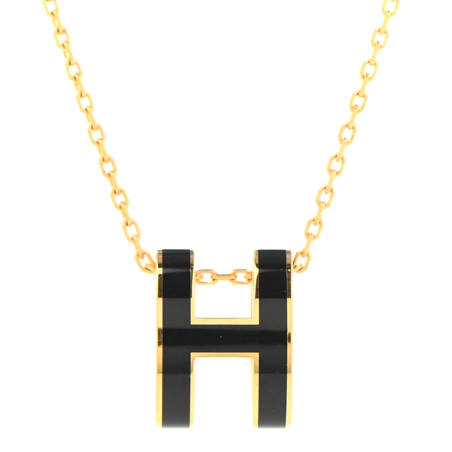 Hermes Lacquered Gold Pop H Pendant Necklace Black 4 of 7