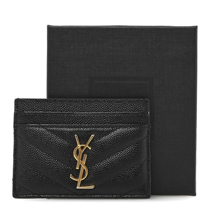 Saint Laurent Grain De Poudre Matelasse Chevron Monogram Credit Card Case Black 12 of 12