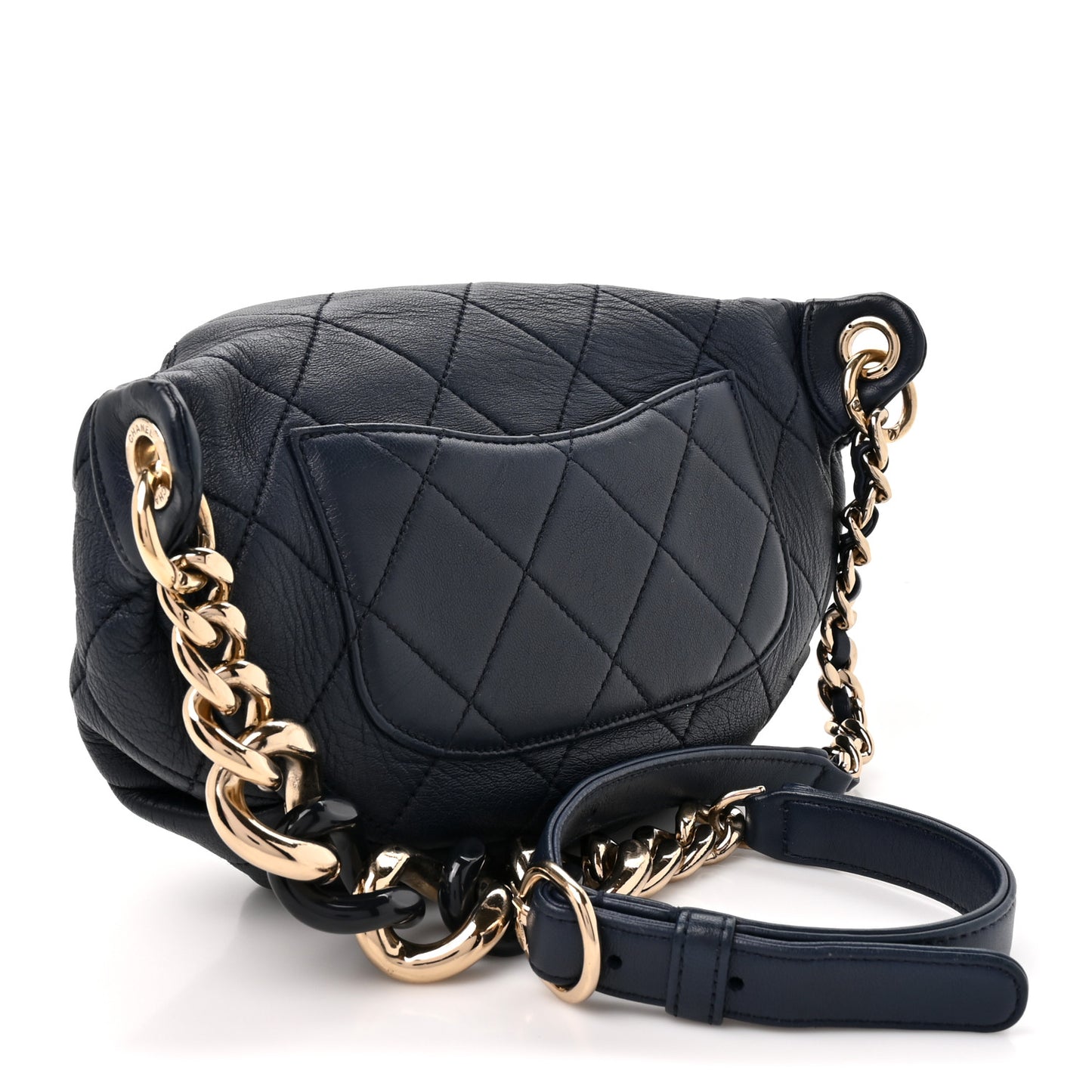 Calfskin Enamel Quilted Waist Bag Navy
