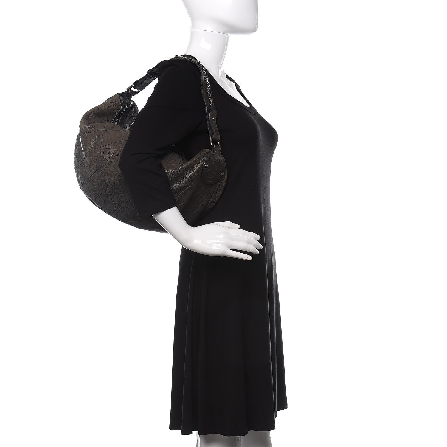 Chanel Caviar Stitched Large Outdoor Hobo Black 2 of 14