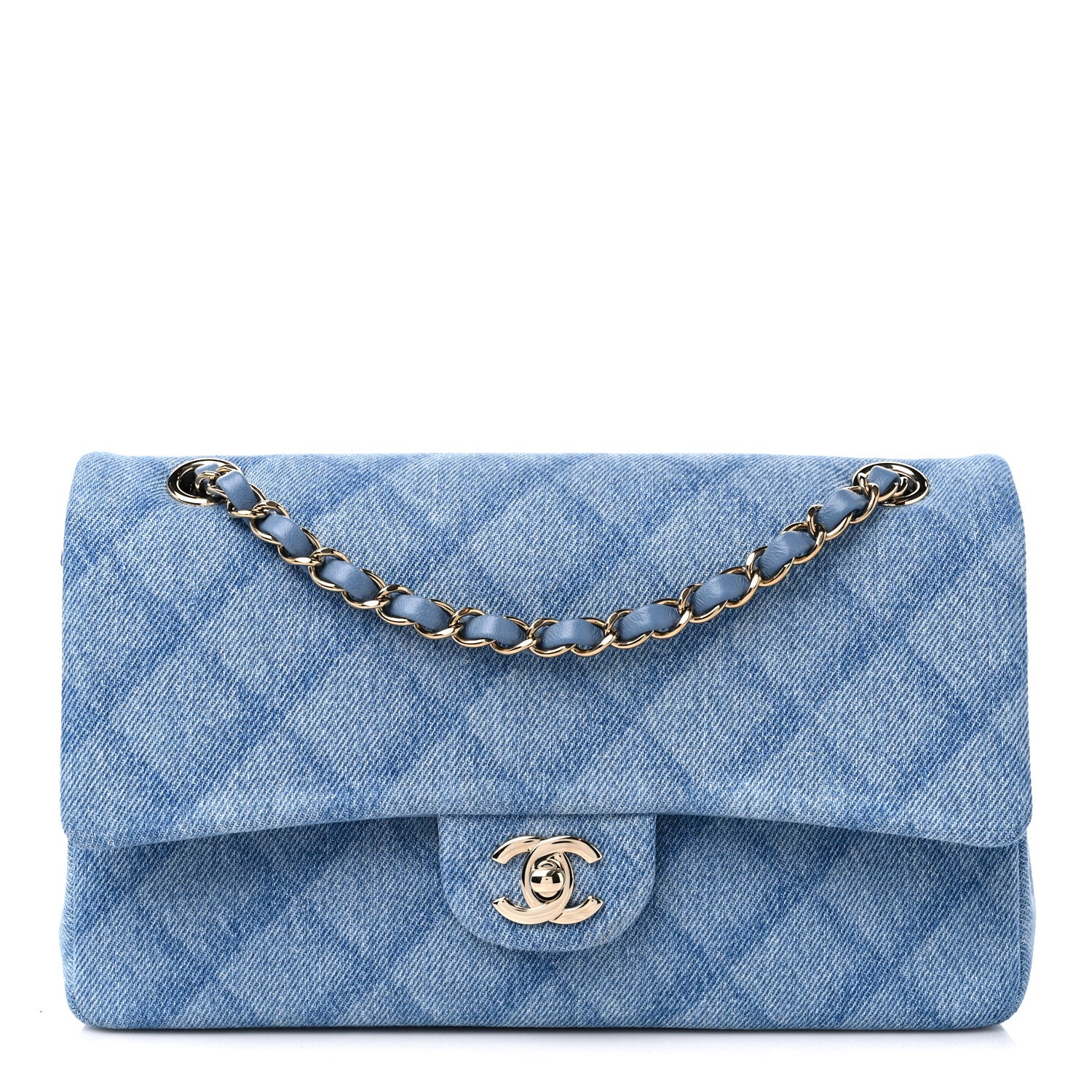 Chanel Printed Denim Quilted Medium Double Flap Light Blue 1 of 10
