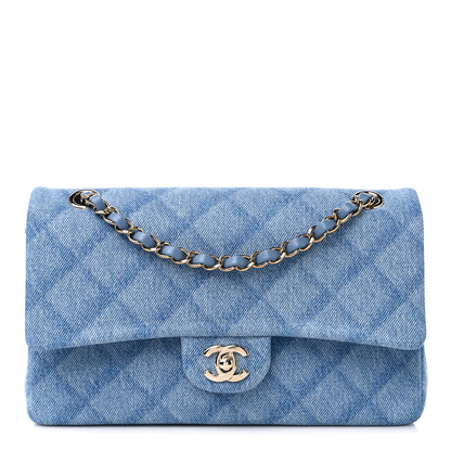 Chanel Printed Denim Quilted Medium Double Flap Light Blue 1 of 10
