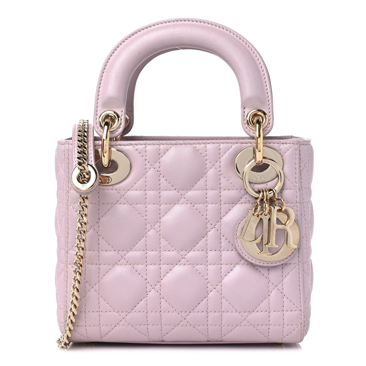 Metallic Calfskin Cannage Mini Lady Dior Pink