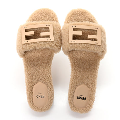Fendi Shearling FF Baguette Slide Sandals 38.5 Beige Naturale 2 of 9