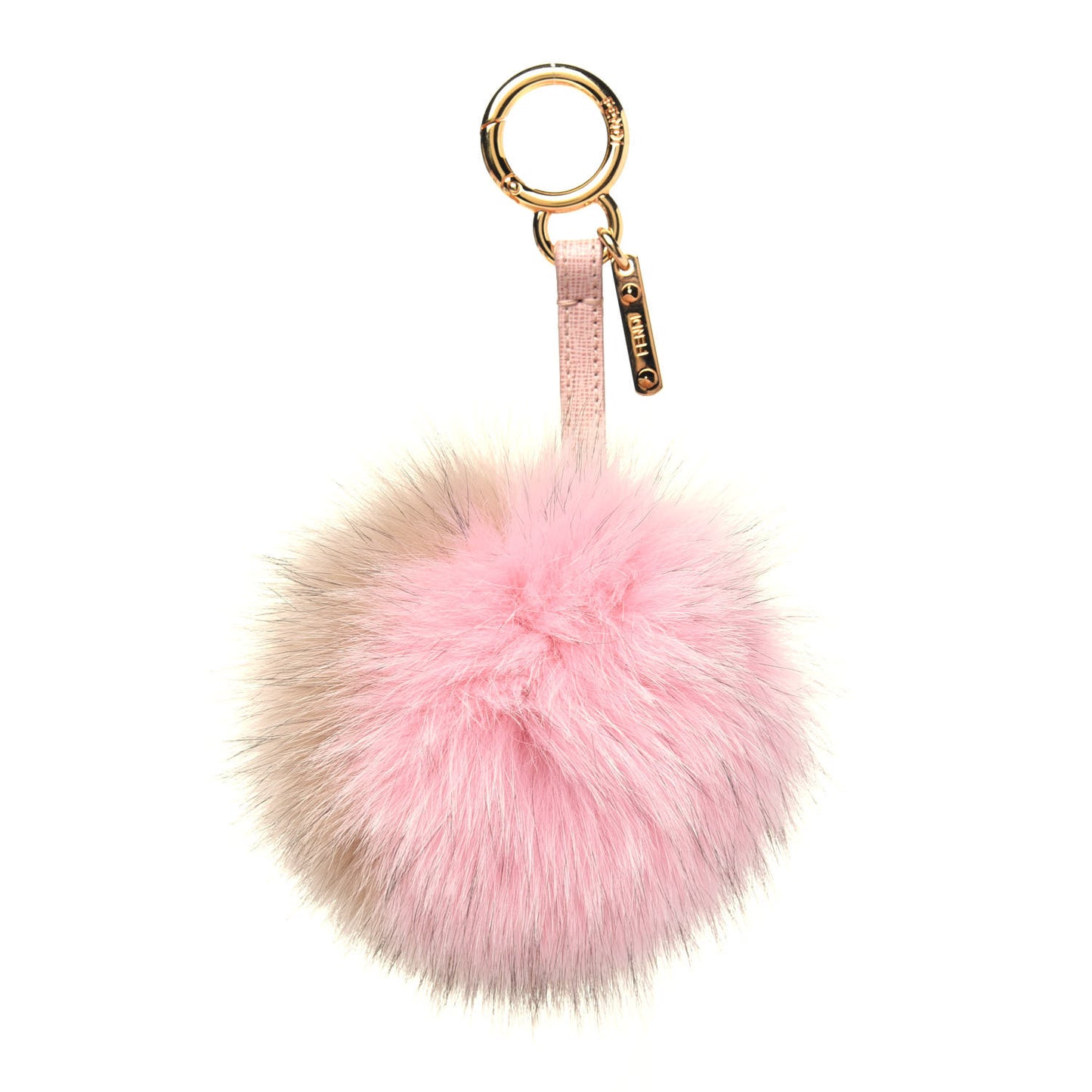 Fox Fur Vitello Elite Bi-Color Pom Pom Bag Charm Rosa Cammello Cipria