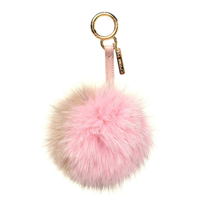 Fendi Fox Fur Vitello Elite Bi-Color Pom Pom Bag Charm Rosa Cammello Cipria 1 of 4