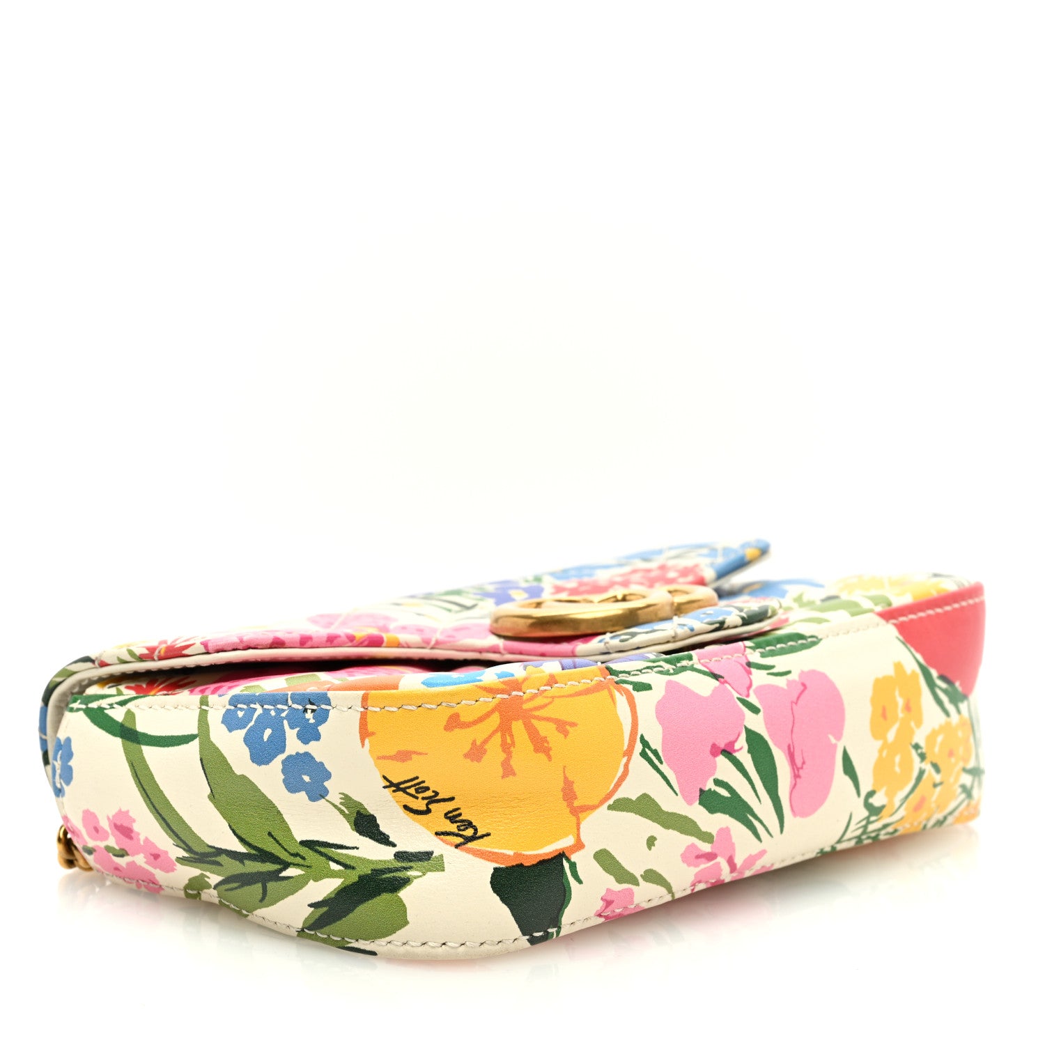 Gucci X KEN SCOTT Calfskin Matelasse Floral Print Super Mini GG Marmont Shoulder Bag Ivory Pink 4 of 10