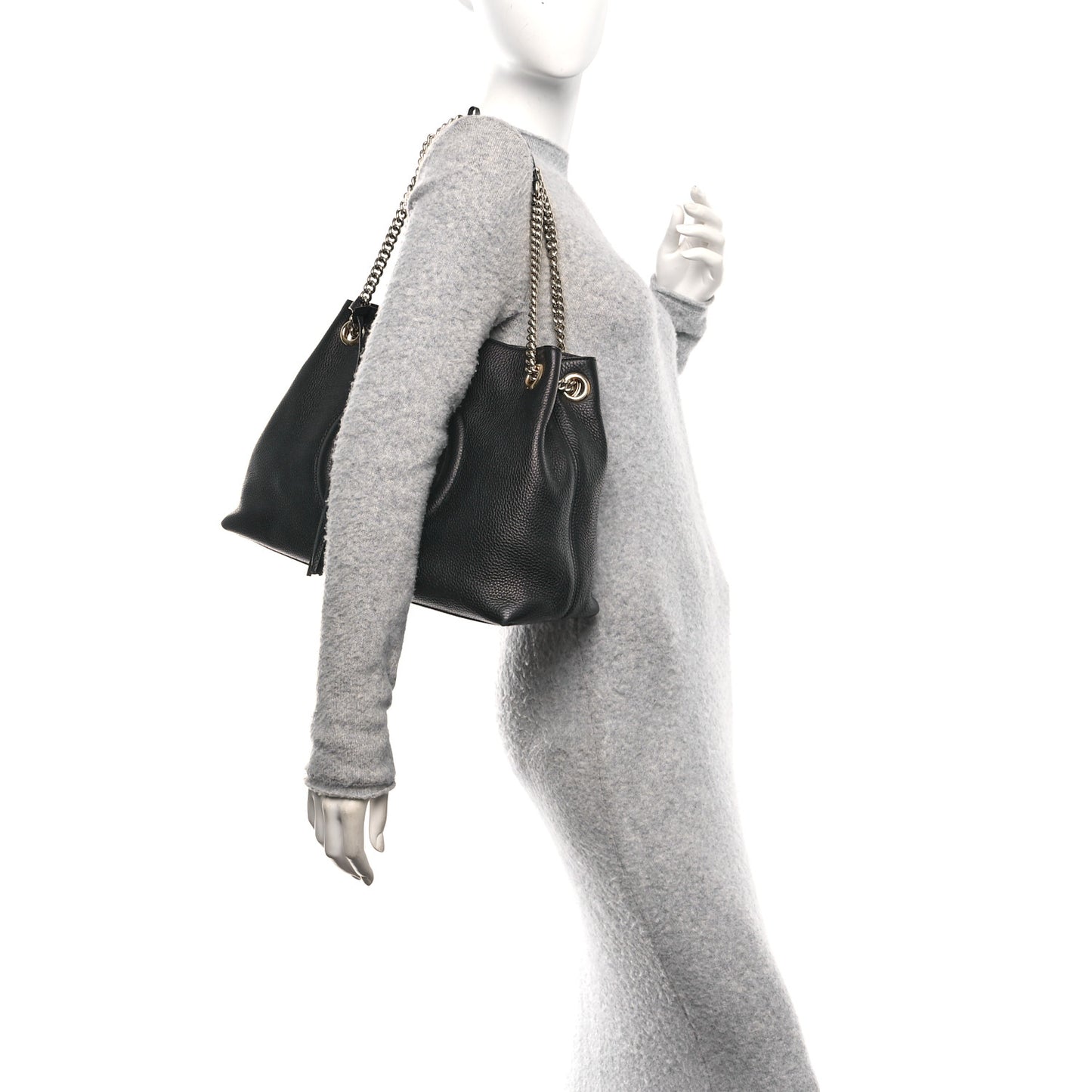 Pebbled Calfskin Medium Soho Chain Shoulder Bag Black