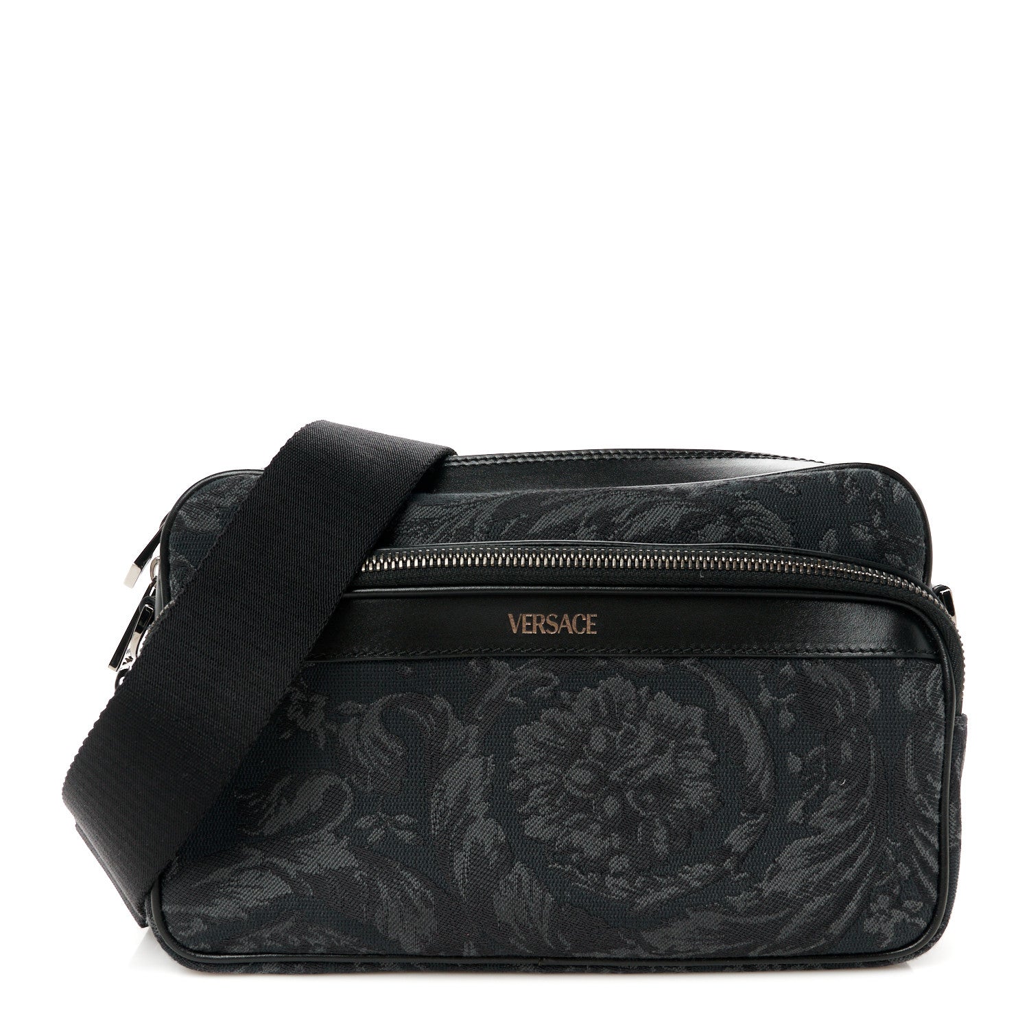 Versace Fabric Jacquard Calfskin Barocco Messenger Crossbody Bag Black 1 of 10
