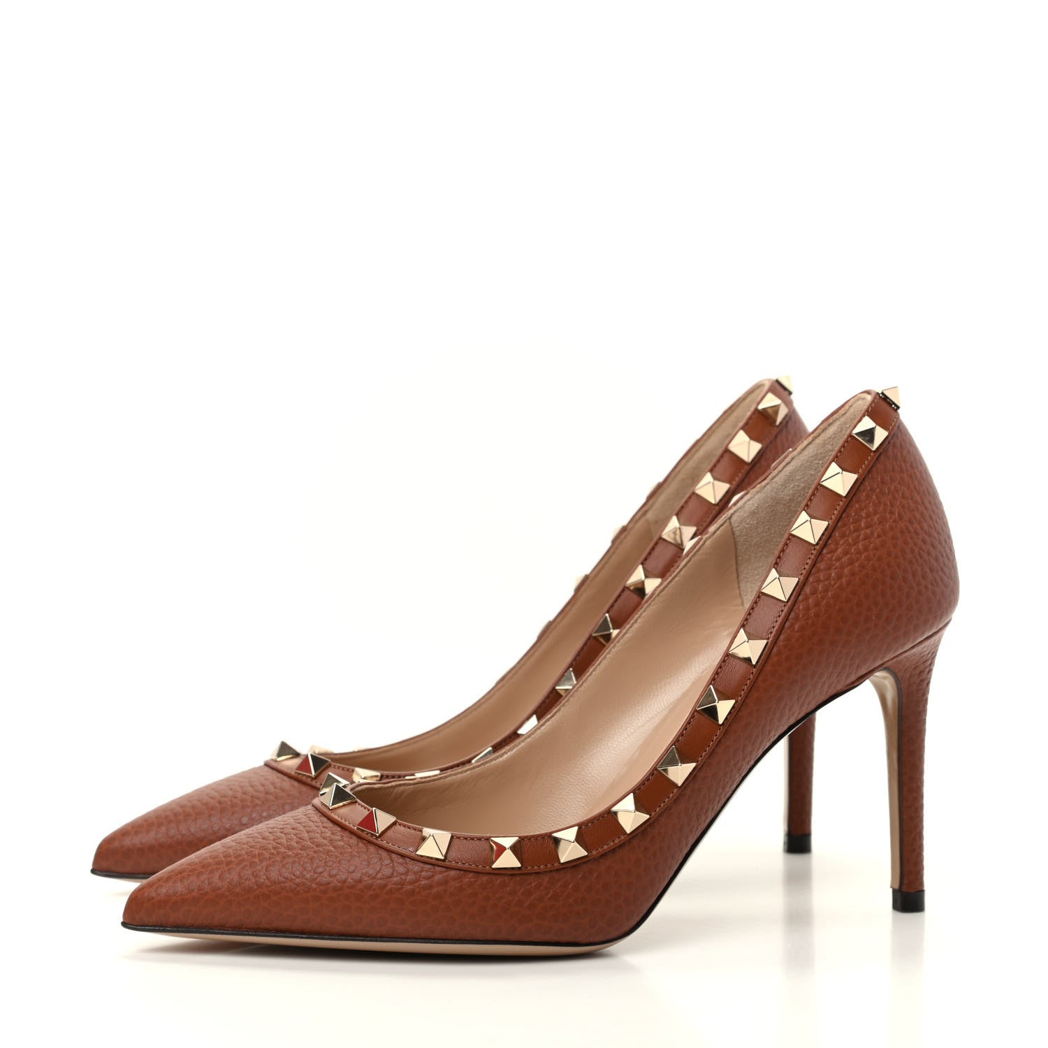Valentino Garavani Pebbled Calfskin Rockstud 85mm Pumps 36 Cuoio 3 of 10