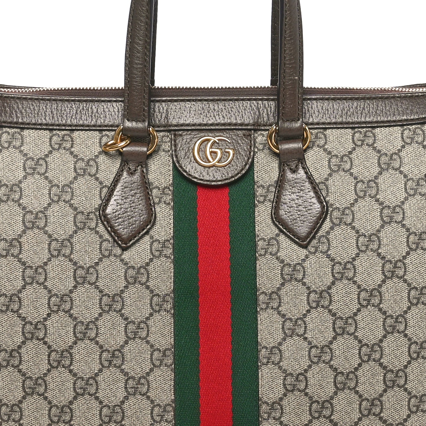 GG Supreme Monogram Web Medium Ophidia Tote Bag Brown