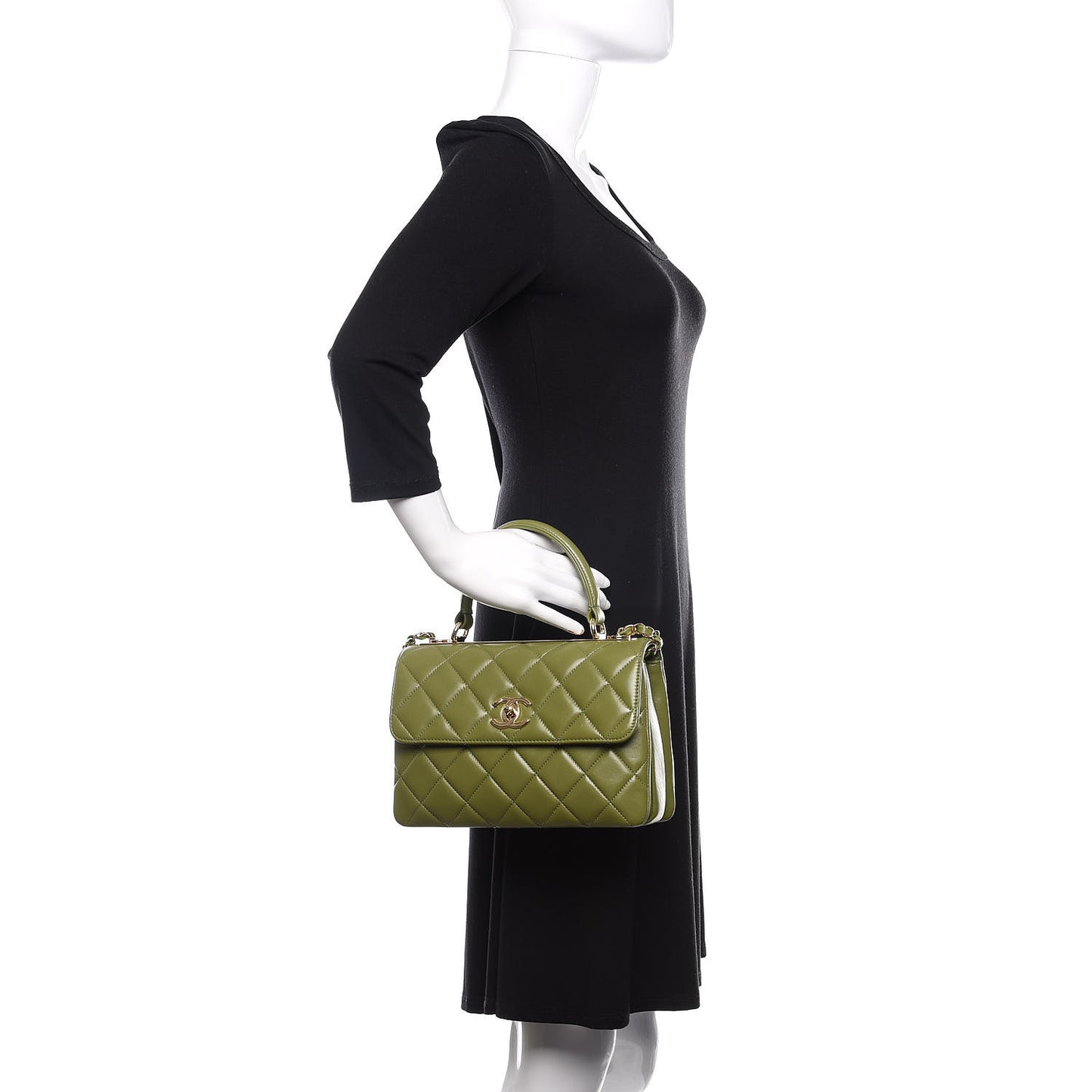 Lambskin Quilted Small Trendy CC Flap Dual Handle Bag Green